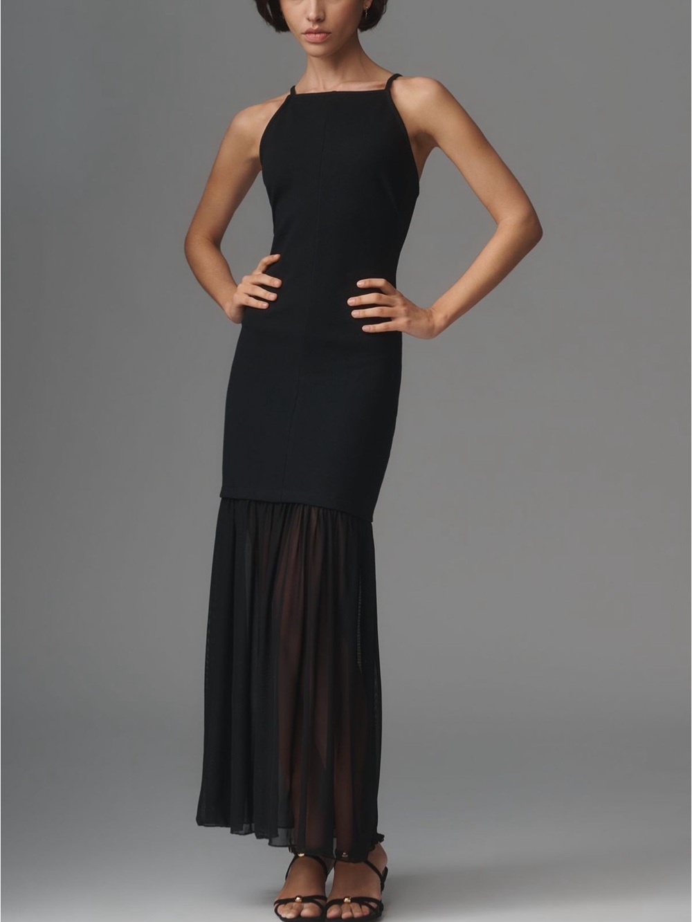 By Anthropologie Backless Sheer Midi Dress